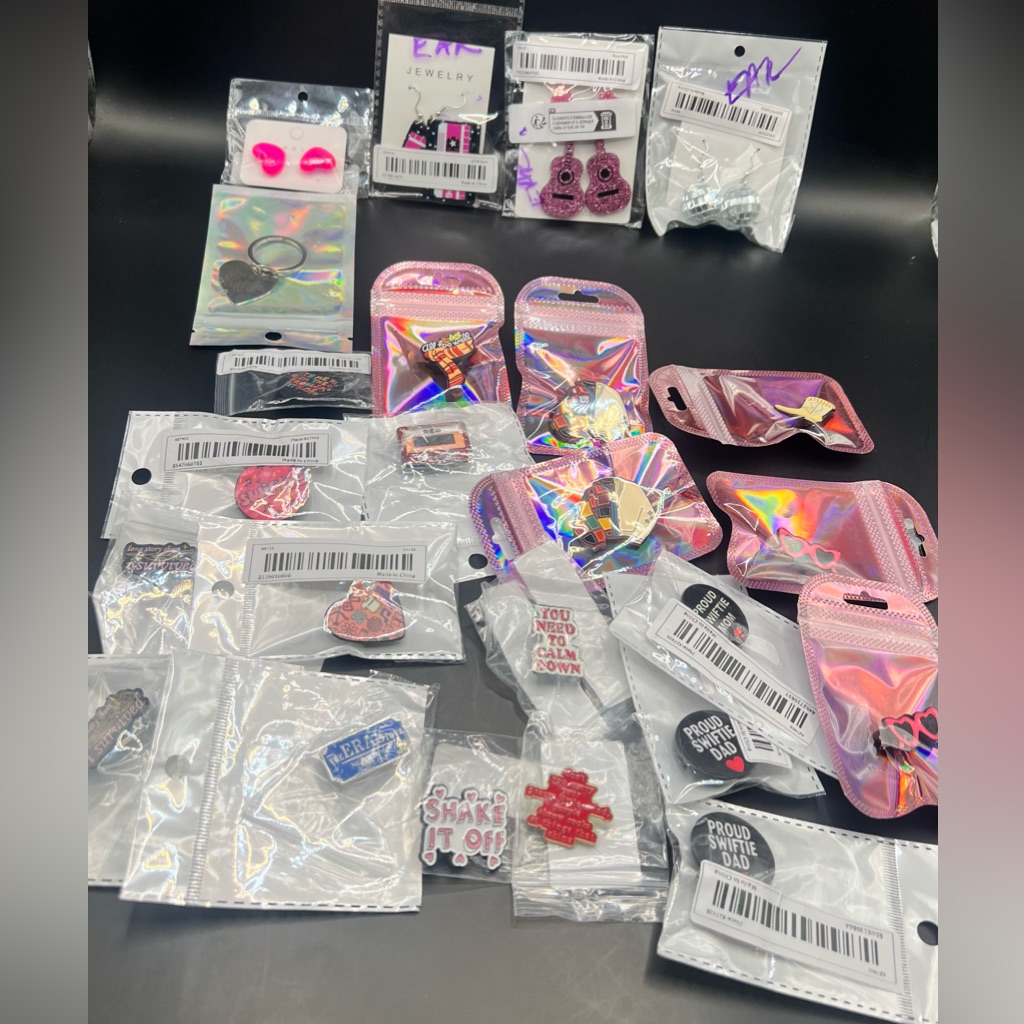 Eras,Swift,Taylor-Assorted Enamel Pins,Earrings,& Key Chain Collection-Lot Of 24